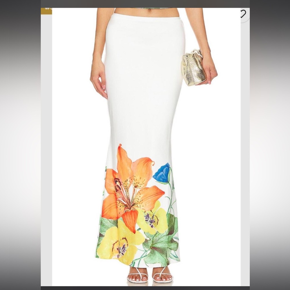 Runaway the Label Elegant Floral Maxi Skirt - White with Multicolor Design
